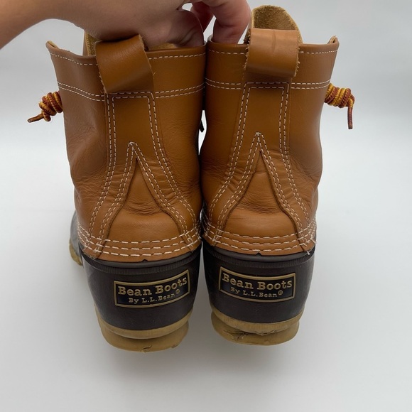 Vintage LL Bean Brown Leather Lace Up Unlined Hunting Ankle Duck Boots - Picture 6 of 10